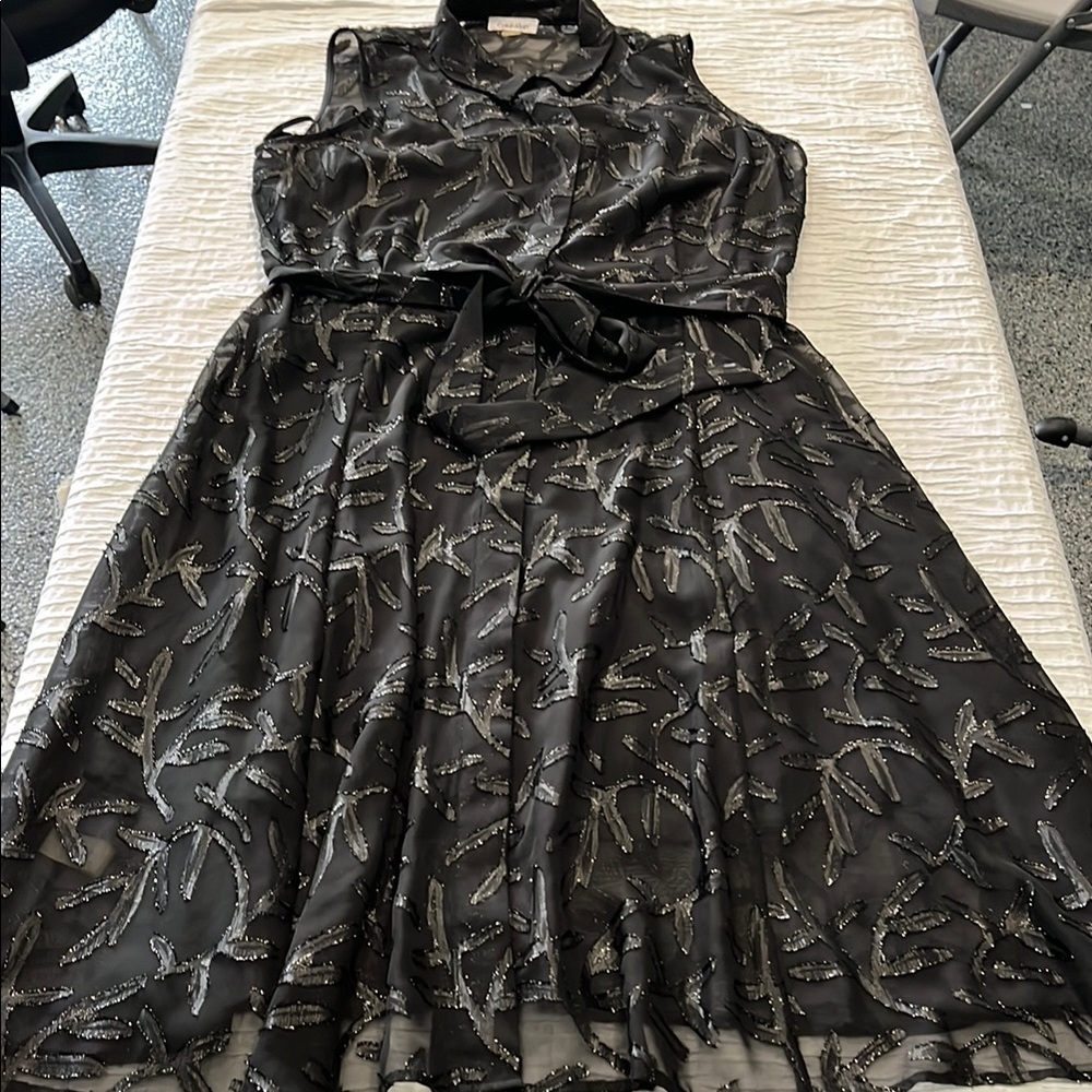 Calvin Klein dress cocktail women’s‎ black Textured Fabric size 14 elegant flow - Picture 8 of 13